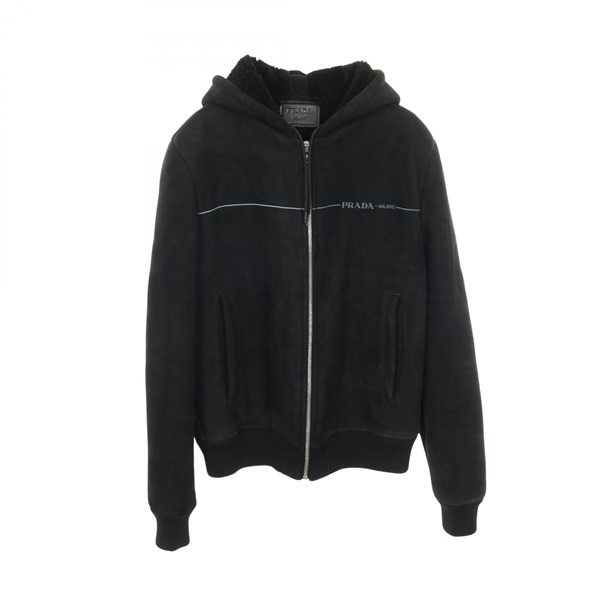 PRADA Boa blouson Hoodie jip-up jacket #48 UPW251 leather Black Used mens