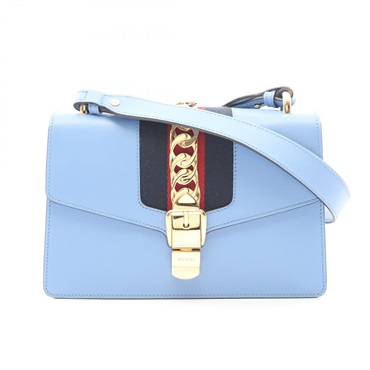 GUCCI Sylvie Small Webline Shoulder Bag 421882 leather Blue Navy Red Used Women
