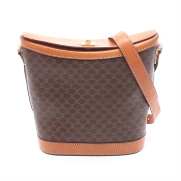 CELINE Macadam Shoulder Crossbody Bag PVC coated canvas leather Brown Used Women