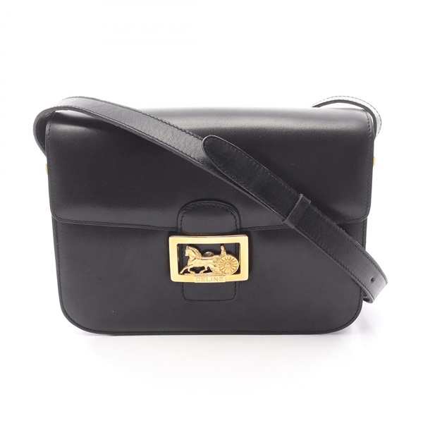 CELINE Crossbody Shoulder Bag leather Black Used Women GHW