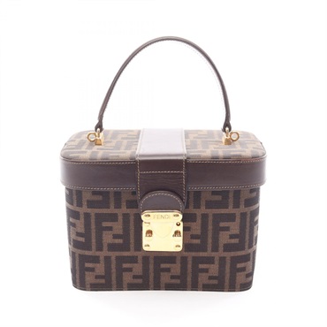 FENDI Zucca Handbag canvas leather Brown Black Used Women NO shoulder strap