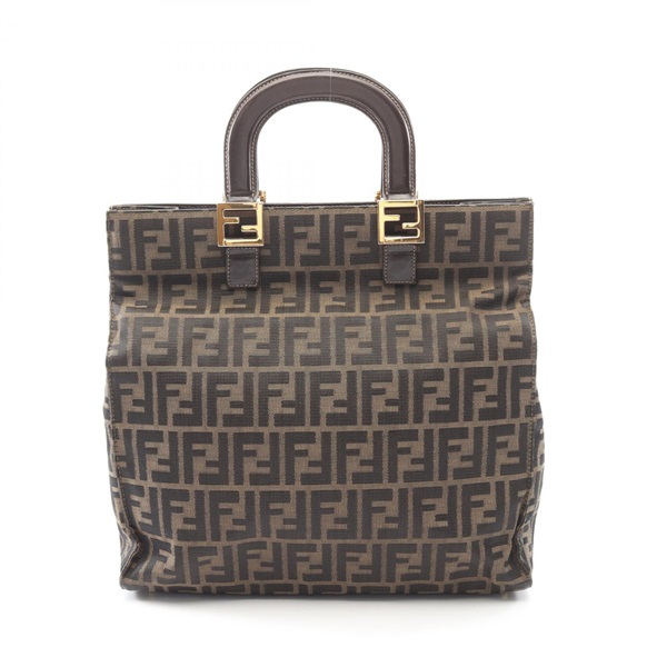 FENDI Zucca Tote Handbag canvas leather Brown Black GHW Used Women FF
