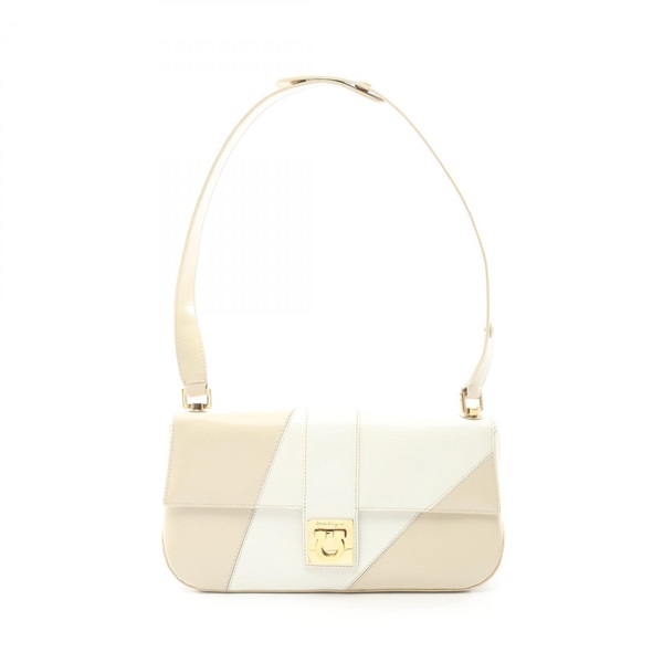 Salvatore Ferragamo Gancini Shoulder Bag leather Beige White Used Women GHW