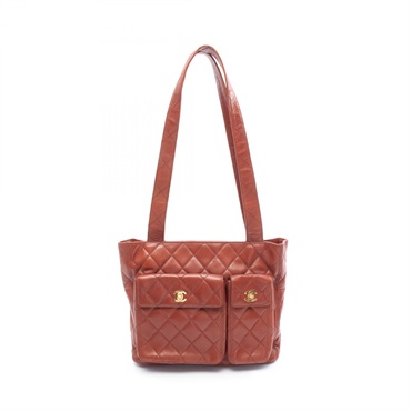 CHANEL Matelasse Shoulder Tote Bag leather Brown Used Women GHW CC Coco