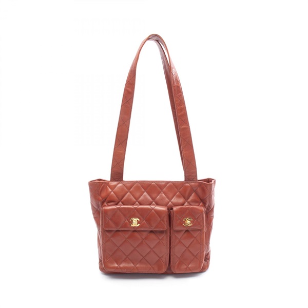 CHANEL Matelasse Shoulder Tote Bag leather Brown Used Women GHW CC Coco