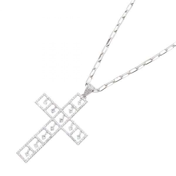 JEWELRY Diamond Necklace Pendant 18KWG White Gold Used Women 50cm