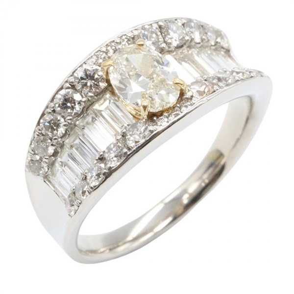 JEWELRY Diamond Ring Pt900 Platinum Diamond 18KYG Gold Clear Used US size #6