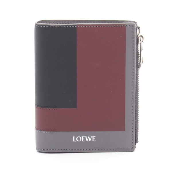 LOEWE Slim Compact Bifold Wallet purse C643W73X080145 leather Gray Bordeaux NEW