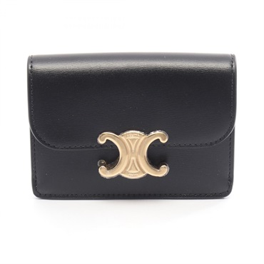 CELINE Triomphe Card holder Case 10I583DPV38NO leather Black NEW Women GHW
