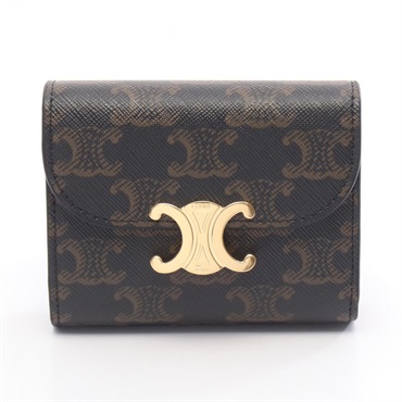 CELINE Small Triomphe Wallet Tri-fold wallet leather PVC canvas Brown NEW Women