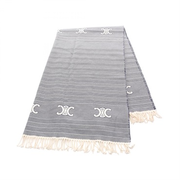 CELINE Triomphe Stripe Fouta throw blanket 2ARB1055601MA cotton Navy White NEW