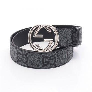 GUCCI Interlocking G Jumbo GG Wide belt 774153AAECO104690 leather Gray Black NEW