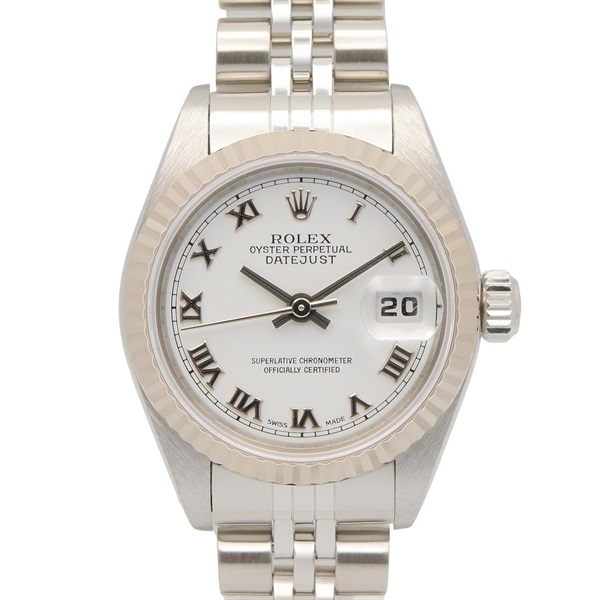 ROLEX Datejust Y White Roman Wrist Watch 79174 Automatic 18KWG SS Used Women