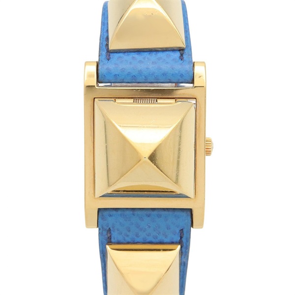 HERMES Medor Wrist Watch ME1.201 Quartz Gold Plated Leather belt Used Women
