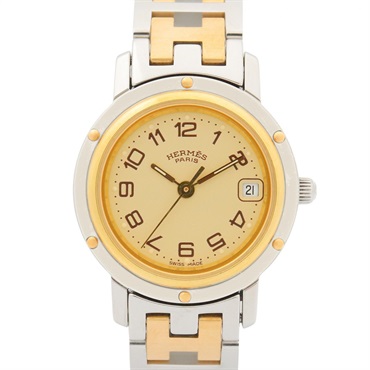 HERMES Clipper Wrist Watch CL4.220 Quartz Gold Plated Stainless Steel Used Women