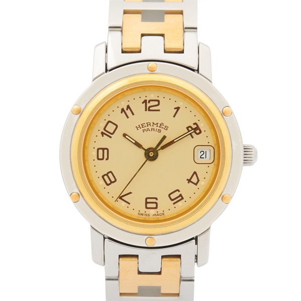 HERMES Clipper Wrist Watch CL4.220 Quartz Gold Plated Stainless Steel Used Women