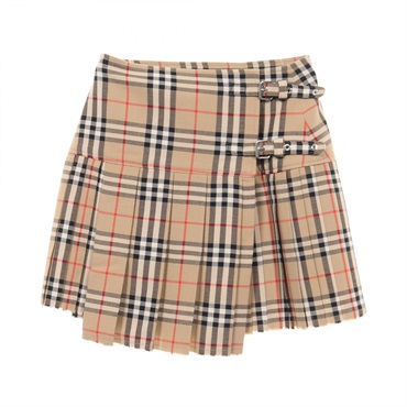 BURBERRY Check Mini Pleated mini Skirt #UK4 US2 80258324 wool Beige Multicolor