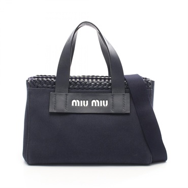 Miu Miu CANAPA Braided shoulder crossbody Handbag canvas leather Navy Used Women