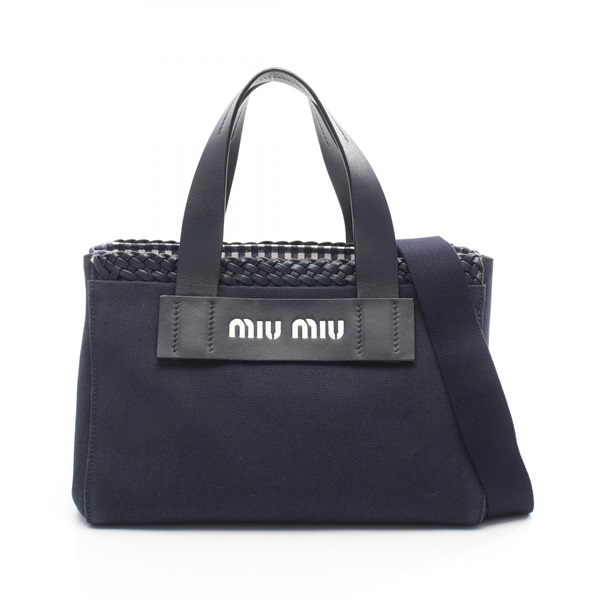 Miu Miu CANAPA Braided shoulder crossbody Handbag canvas leather Navy Used Women