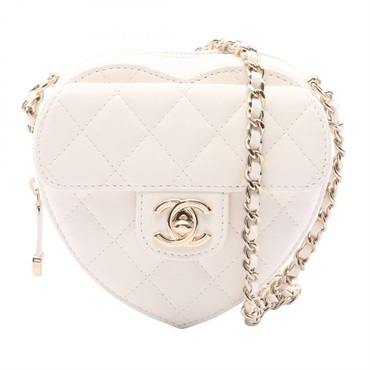 CHANEL Heart Matelasse Chain Shoulder Crossbody Bag Lamb leather White GHW Used