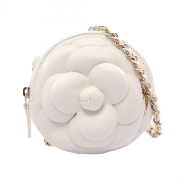 CHANEL Camelia Round Chain Shoulder Crossbody Bag leather White Used Women CC