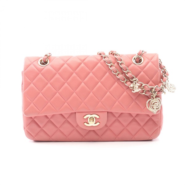 CHANEL Matelasse Single flap Chain Shoulder Handbag Lamb leather Pink GHW Used