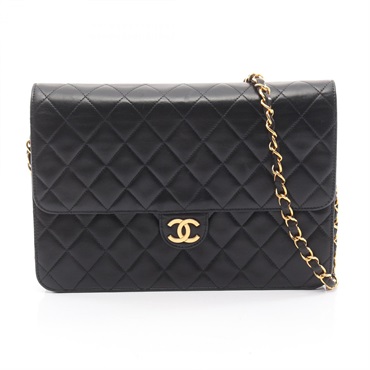 CHANEL Matelasse Chain Shoulder Handbag Lambskin leather Black GHW Used Women