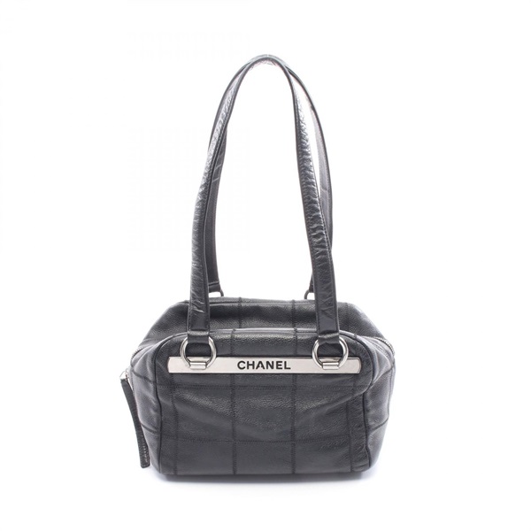 CHANEL Chocolate bar Shoulder Bag A26135 leather Black Used Women