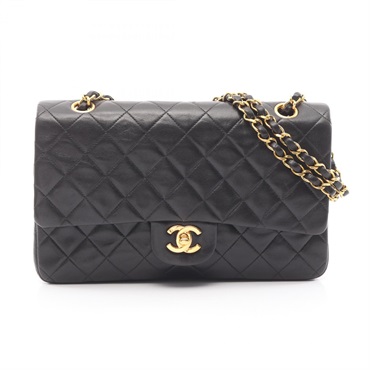 CHANEL Matelasse double flap Chain Shoulder Handbag Lamb leather Black GHW Used