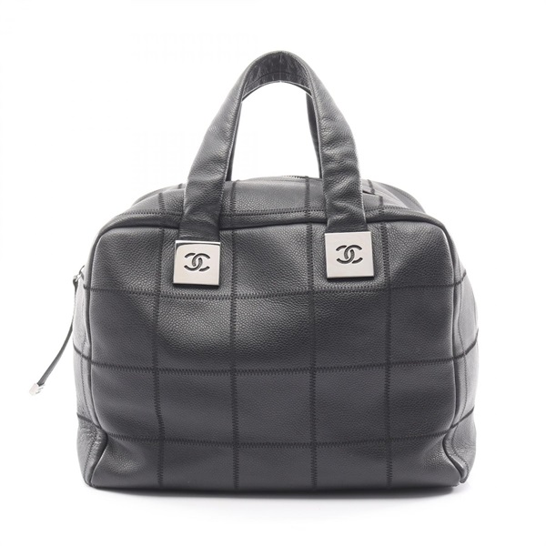 CHANEL Chocolate bar Handbag leather Calfskin Black Used SHW women