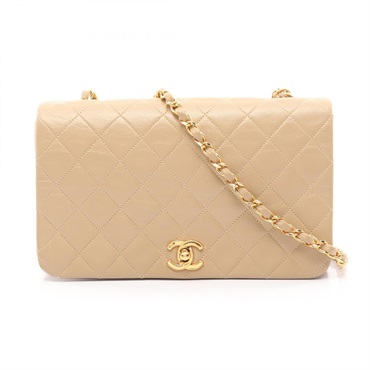 CHANEL Matelasse full flap chain crossbody Shoulder Bag Lambskin Beige Used GHW