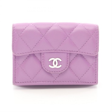 CHANEL Classic Small Flap Wallet Matelasse Tri-fold purse Lambskin Purple SHW