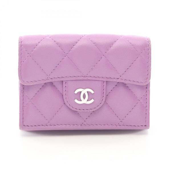 CHANEL Classic Small Flap Wallet Matelasse Tri-fold purse Lambskin Purple SHW