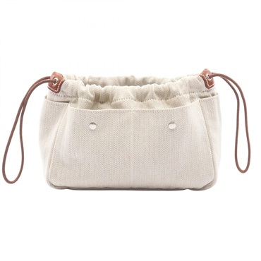 HERMES Foolby 20 Drawstring Pouch A Toile Chevron leather Beige SHW Used