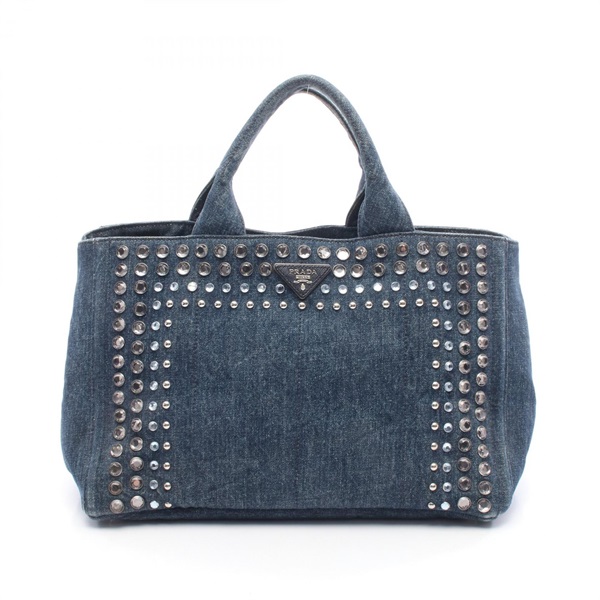 PRADA Triangle Logo DENIM Canapa Tote Handbag denim Navy Used Women