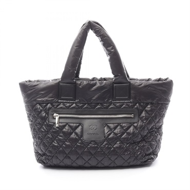 CHANEL Cococoon Tote Bag Nylon leather Black SHW Used Women