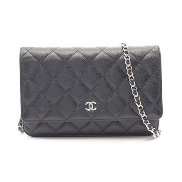 CHANEL Matelasse Chain Shoulder Crossbody Bag Calf leather Black SHW Used CC