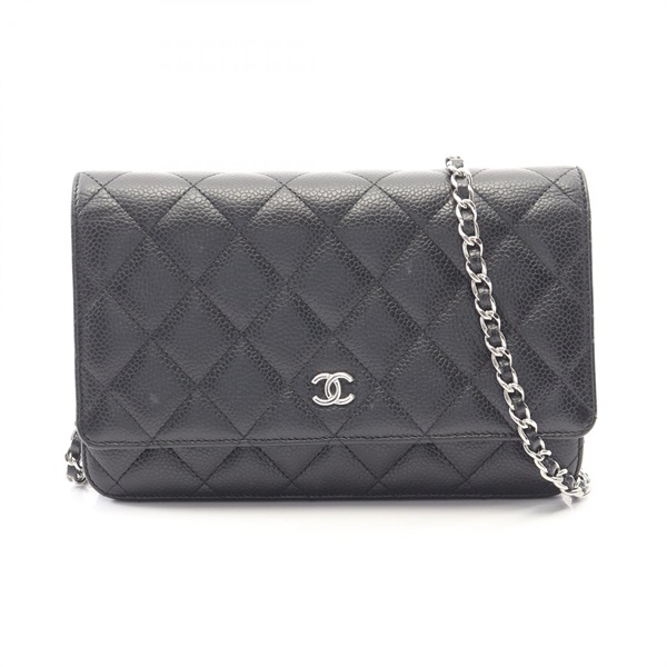 CHANEL Matelasse Chain Shoulder Crossbody Bag Calf leather Black SHW Used CC