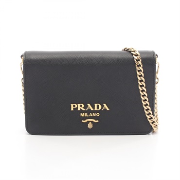 PRADA SAFFIANO LUX Chain Shoulder Crossbody Bag Wallet 1BP006 leather Black Used