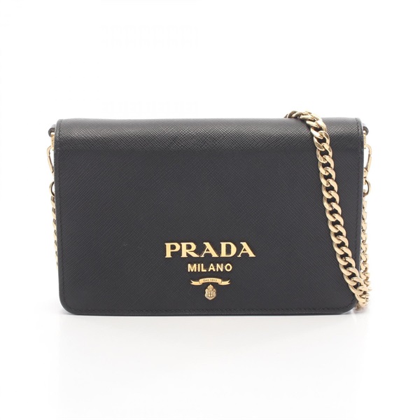 PRADA SAFFIANO LUX Chain Shoulder Crossbody Bag Wallet 1BP006 leather Black Used