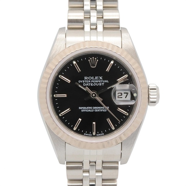 ROLEX Datejust Y-series Black Bar Wrist Watch 79174 AT K18WG SS Used Women