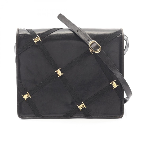 Salvatore Ferragamo Vara Shoulder crossbody Bag 21 0552 leather Black Used Women