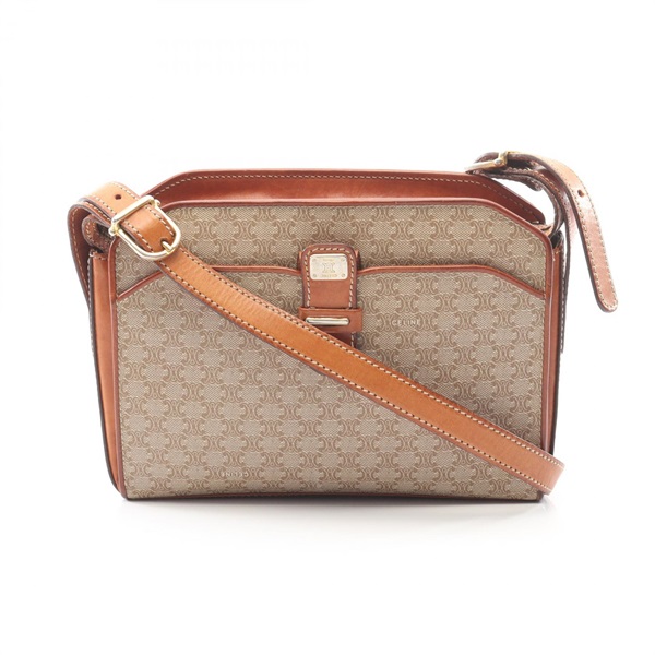 CELINE Macadam Shoulder crossbody Bag canvas leather Beige Brown Used Women