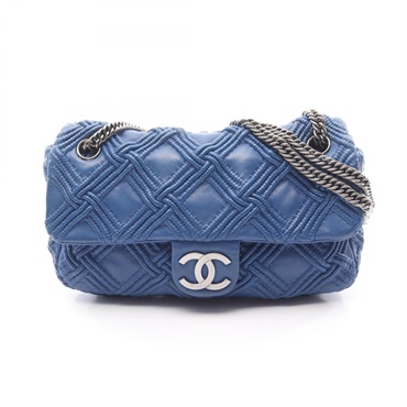 CHANEL Matelasse Chain Shoulder Bag leather Blue Used Women SHW CC