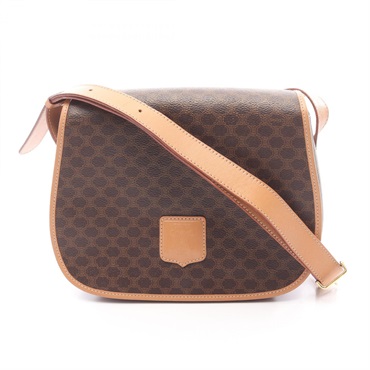 CELINE Macadam Shoulder Crossbody Bag PVC coated canvas leather Brown Used Women