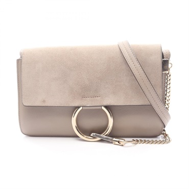 Chloe FAYE Chain Shoulder Crossbody Bag leather Suede Beige Used Women