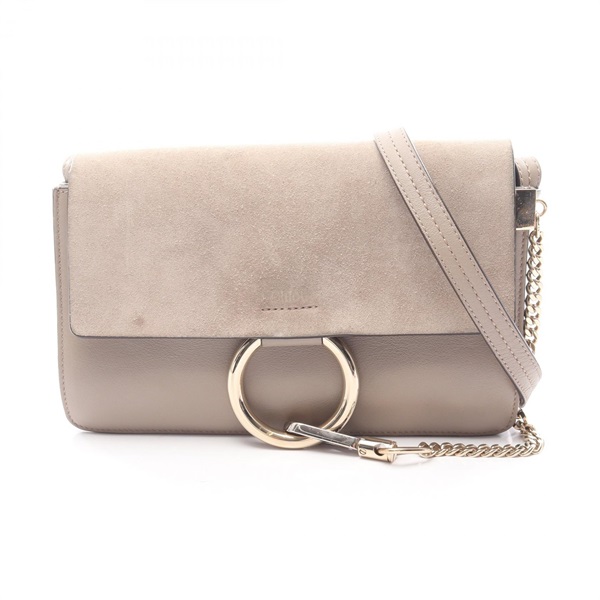 Chloe FAYE Chain Shoulder Crossbody Bag leather Suede Beige Used Women