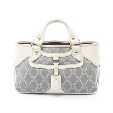 CELINE Boogie bag Paris Macadam Handbag denim leather Blue White Used Women