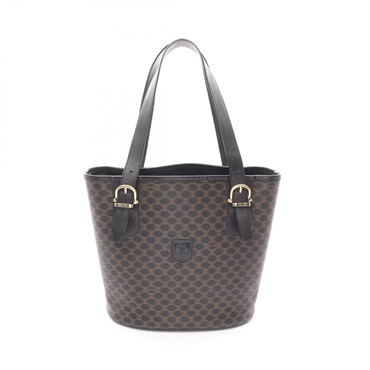 CELINE Tote Shoulder Bag PVC coated canvas leather Black Brown Used Women