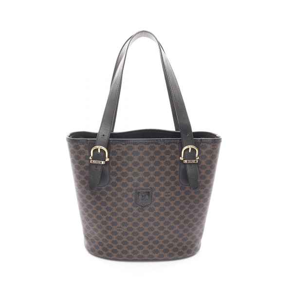 CELINE Tote Shoulder Bag PVC coated canvas leather Black Brown Used Women